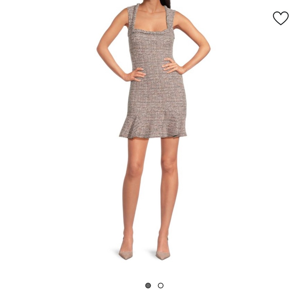 bebe Square-Neck Tweed Mini Dress in Brown and Cream Blend